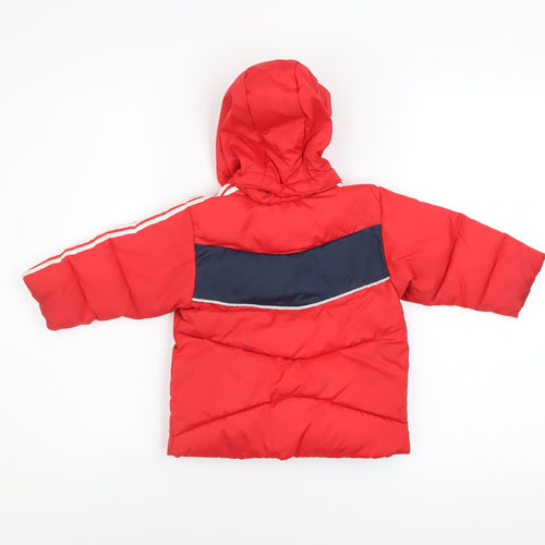 Adidas Unisex Baby Red Hooded Puffer Jacket 9-12 Months Winter Coat