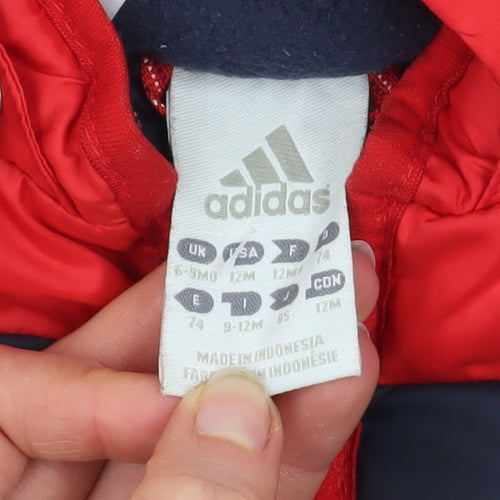 Adidas Unisex Baby Red Hooded Puffer Jacket 9-12 Months Winter Coat