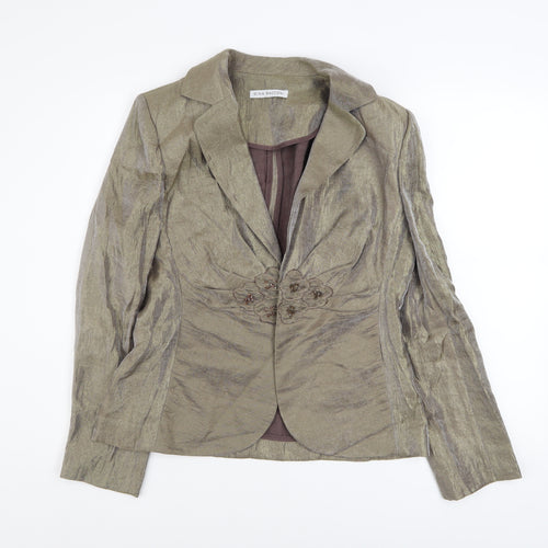 Gina Bacconi Women Brown Size 14 Classic Blazer with Floral Detail