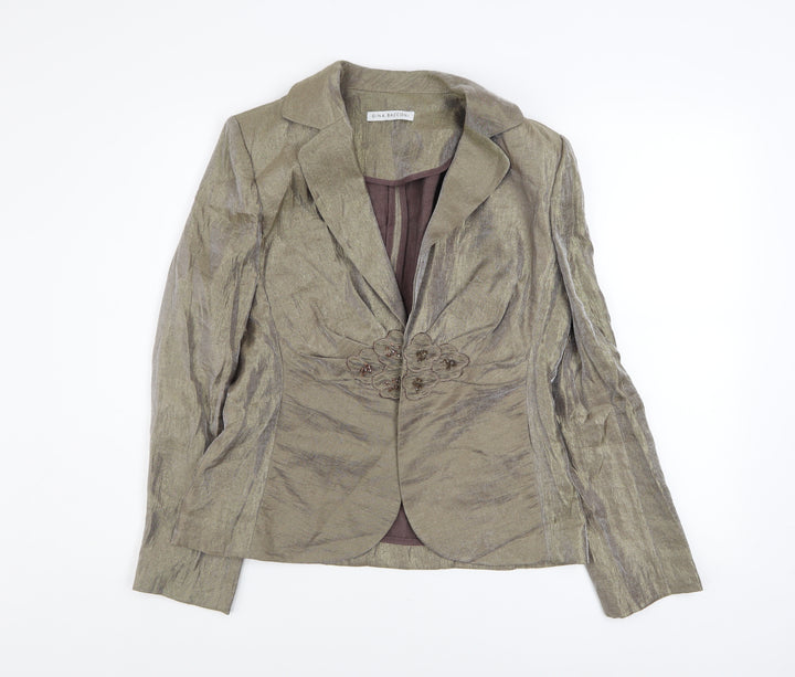 Gina Bacconi Women Brown Size 14 Classic Blazer with Floral Detail