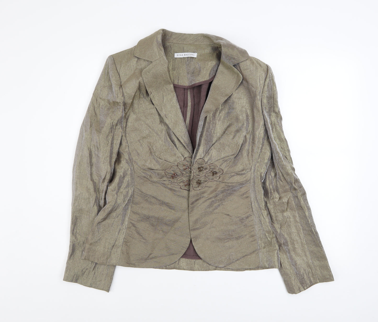 Gina Bacconi Women Brown Size 14 Classic Blazer with Floral Detail