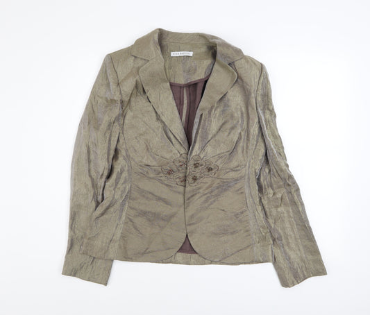 Gina Bacconi Women Brown Size 14 Classic Blazer with Floral Detail