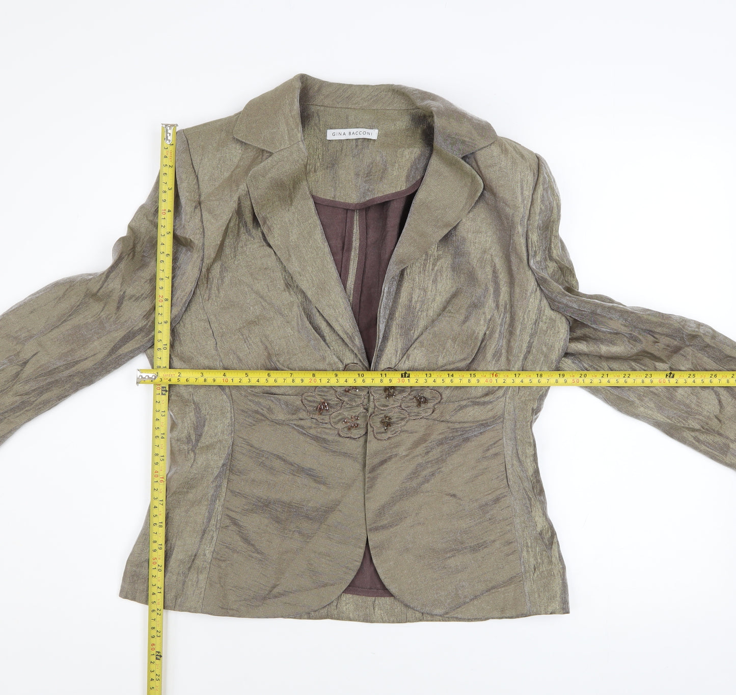 Gina Bacconi Women Brown Size 14 Classic Blazer with Floral Detail