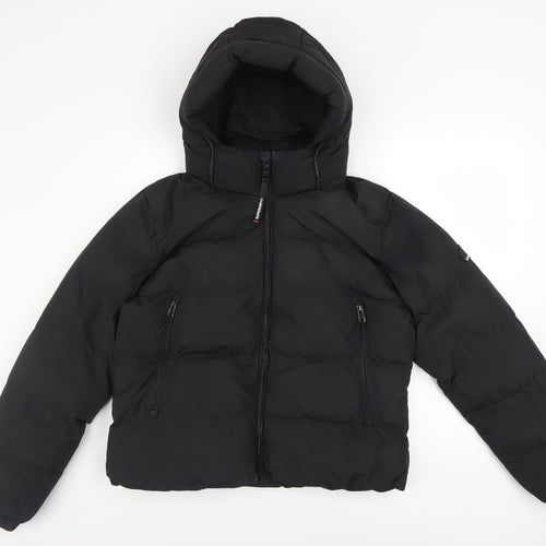 Superdry Womens Black Size 12 Hooded Puffer Jacket