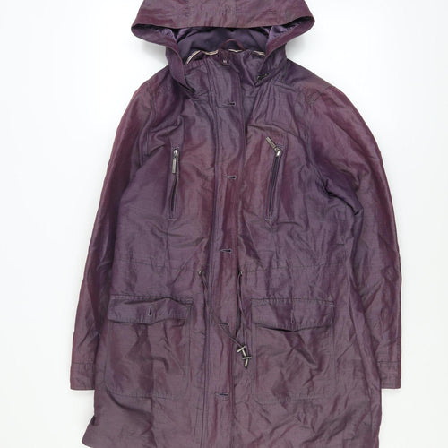 Marks and Spencer Per Una Women's Purple Parka Coat Size 12 Hooded Water Resistant