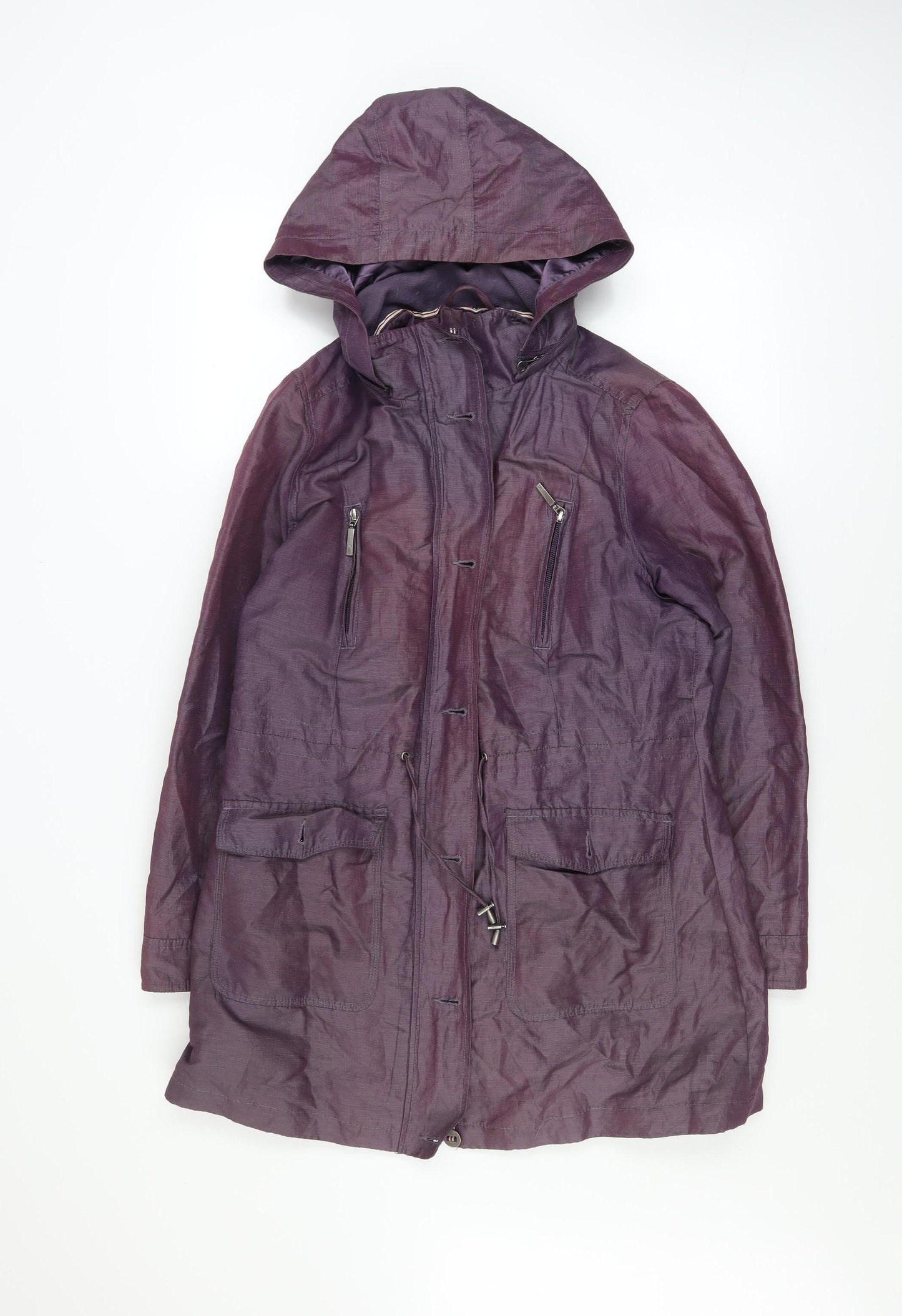 Marks and Spencer Per Una Women's Purple Parka Coat Size 12 Hooded Water Resistant