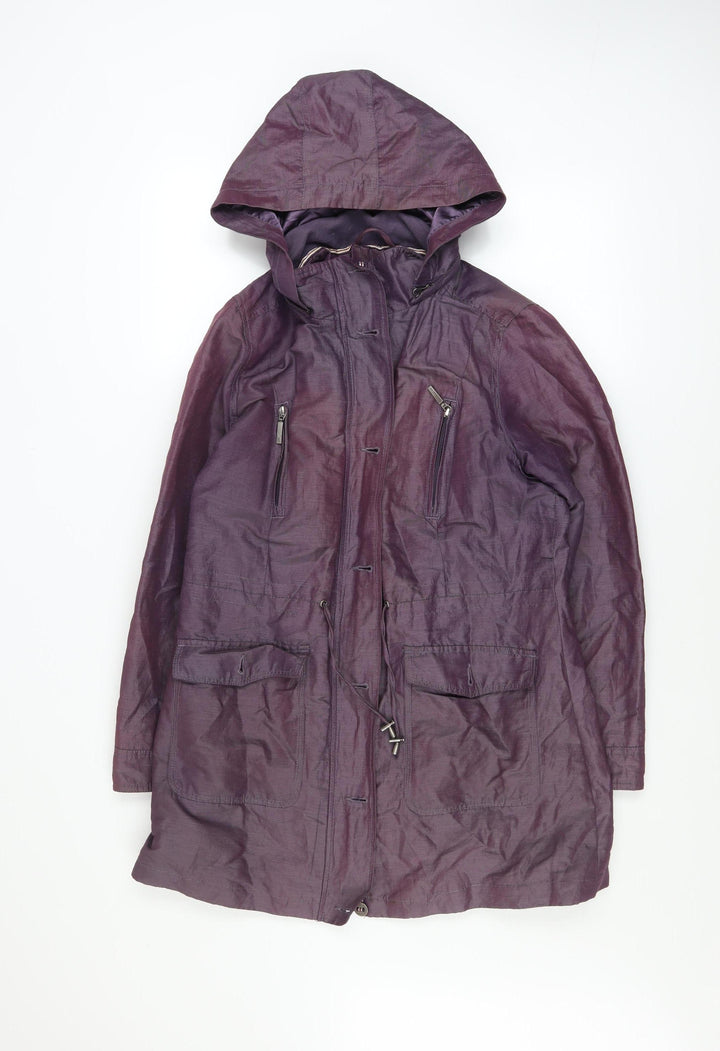 Marks and Spencer Per Una Women's Purple Parka Coat Size 12 Hooded Water Resistant
