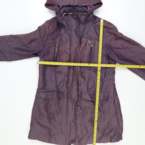 Marks and Spencer Per Una Women's Purple Parka Coat Size 12 Hooded Water Resistant
