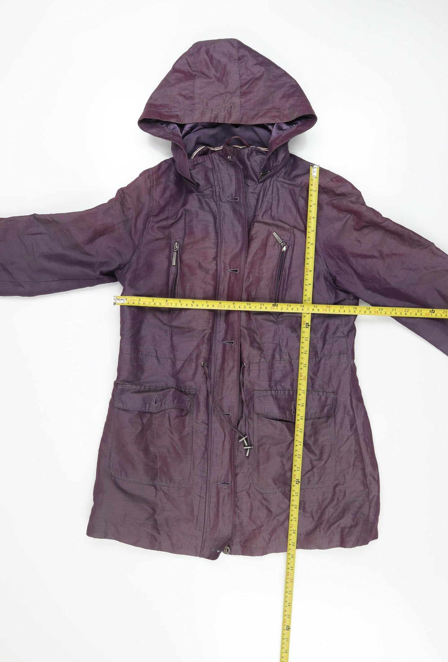 Marks and Spencer Per Una Women's Purple Parka Coat Size 12 Hooded Water Resistant