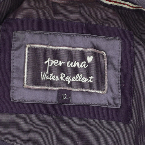 Marks and Spencer Per Una Women's Purple Parka Coat Size 12 Hooded Water Resistant