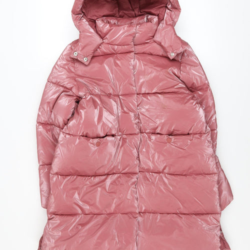 Marks and Spencer Girls Pink Hooded Long Puffer Coat 10-11 Years Winter Jacket