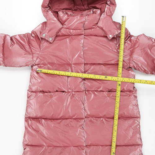 Marks and Spencer Girls Pink Hooded Long Puffer Coat 10-11 Years Winter Jacket