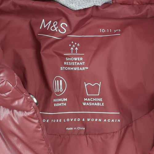 Marks and Spencer Girls Pink Hooded Long Puffer Coat 10-11 Years Winter Jacket