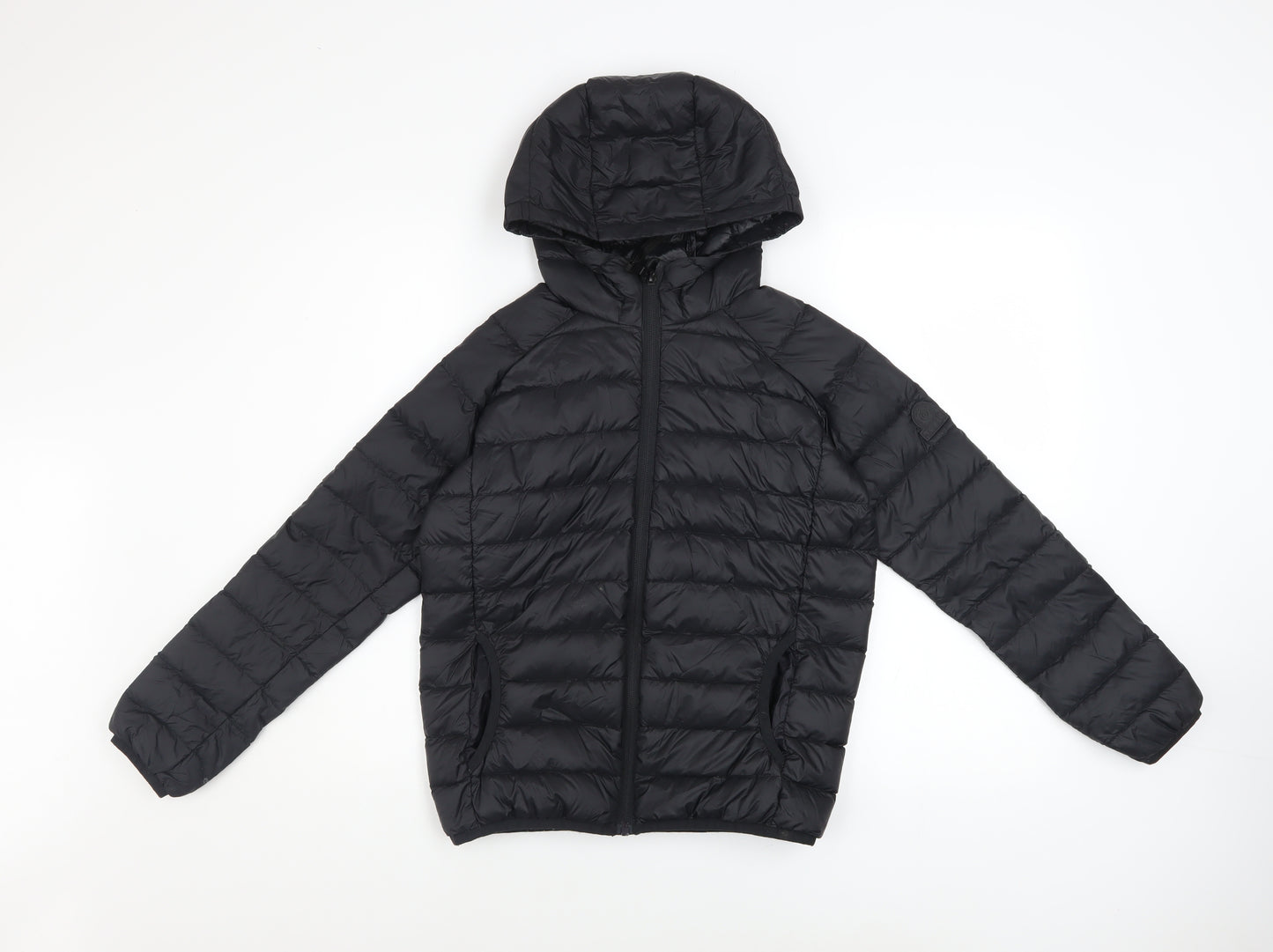 TOG24 Boys Black Hooded Puffer Jacket 11-12 Years Down Insulated Coat