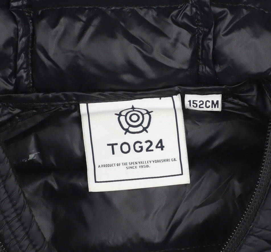 TOG24 Boys Black Hooded Puffer Jacket 11-12 Years Down Insulated Coat