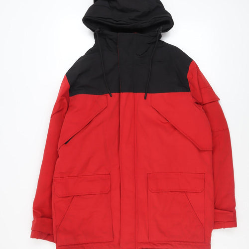 H&M L.O.G.G Men’s Red Black Hooded Parka Jacket Size M