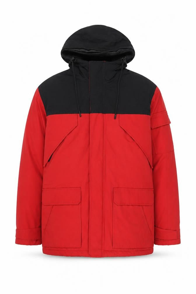 H&M L.O.G.G Men’s Red Black Hooded Parka Jacket Size M