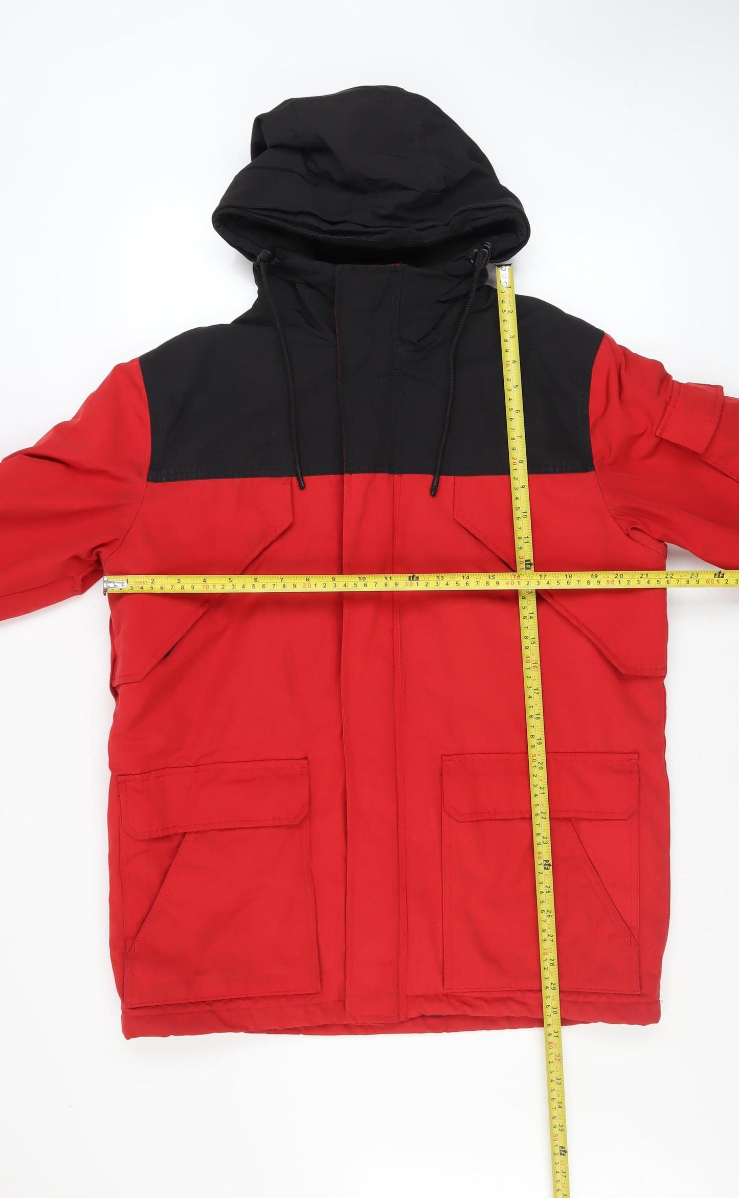 H&M L.O.G.G Men’s Red Black Hooded Parka Jacket Size M