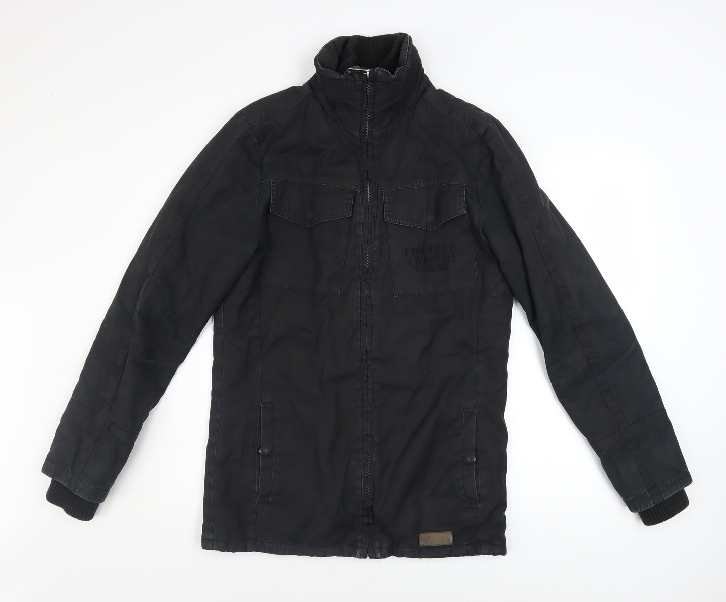 Firetrap Mens Black Military Jacket XS Cotton Mid-Length Casual Coat