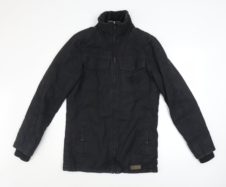 Firetrap Mens Black Military Jacket XS Cotton Mid-Length Casual Coat