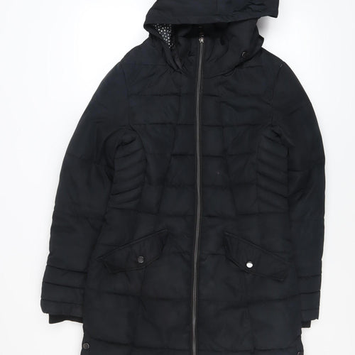Next Women’s Black Hooded Puffer Coat Size 8 Long Insulated Jacket