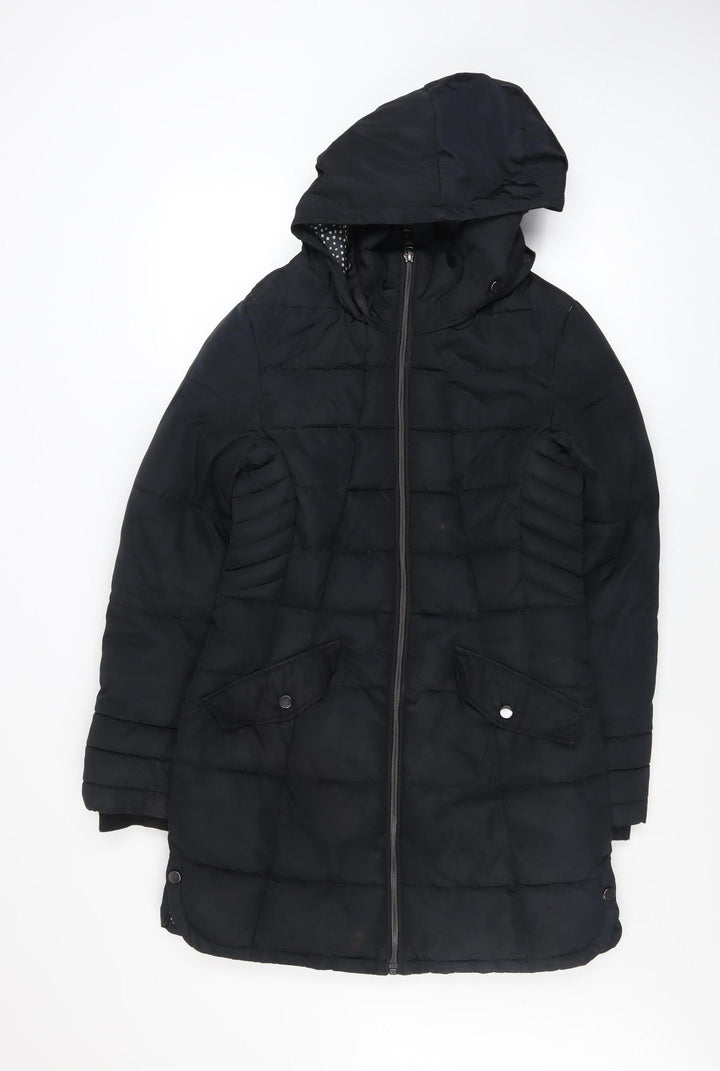 Next Women’s Black Hooded Puffer Coat Size 8 Long Insulated Jacket