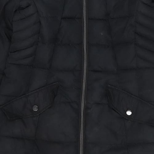 Next Women’s Black Hooded Puffer Coat Size 8 Long Insulated Jacket