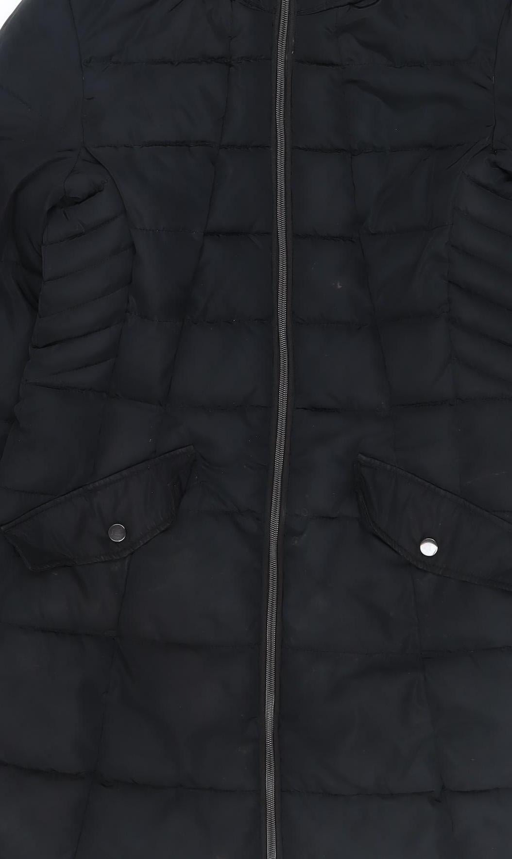 Next Women’s Black Hooded Puffer Coat Size 8 Long Insulated Jacket