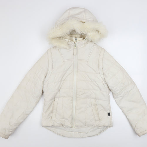 Vero Moda Women's Ivory Hooded Puffer Jacket Size S Winter Coat