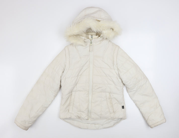 Vero Moda Women's Ivory Hooded Puffer Jacket Size S Winter Coat