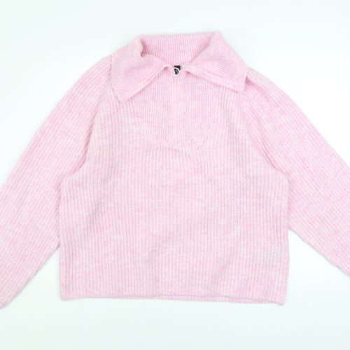 H&M Women’s Pink Collared Half Zip Knit Jumper Size 12