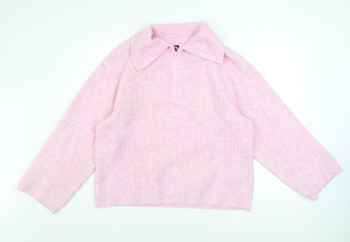 H&M Women’s Pink Collared Half Zip Knit Jumper Size 12