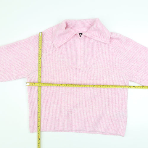 H&M Women’s Pink Collared Half Zip Knit Jumper Size 12