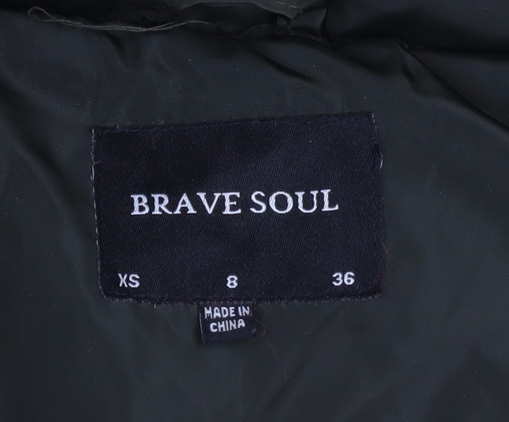 Brave Soul Womens Green Long Puffer Coat Hooded Faux Fur Size 8