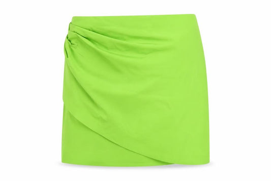 Front view of Zara Women Green Wrap Short Skirt, size 12, Polyester