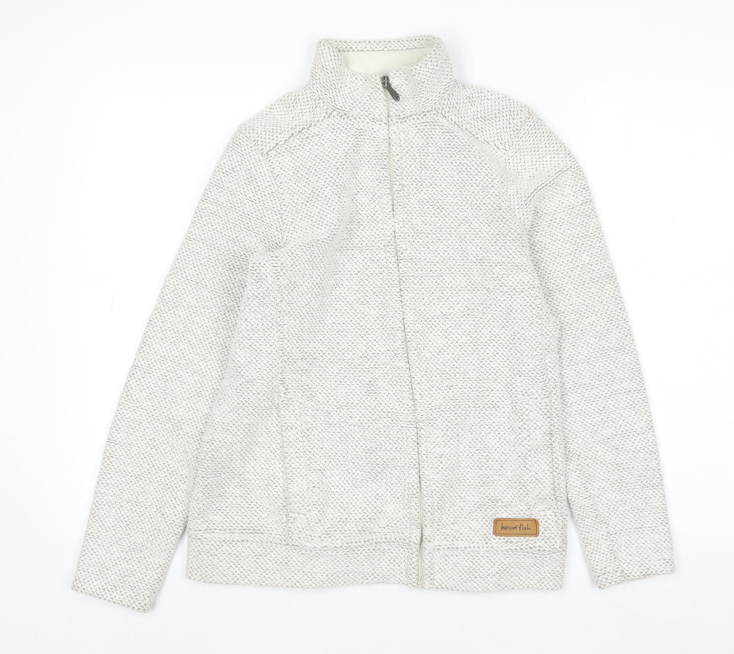 Weird Fish Women's Beige Size 10 Full Zip High Neck Knit Jumper