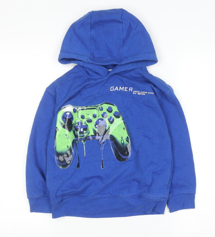 Next Boys Blue Gamer Graphic Pullover Hoodie 7 Years Cotton Blend