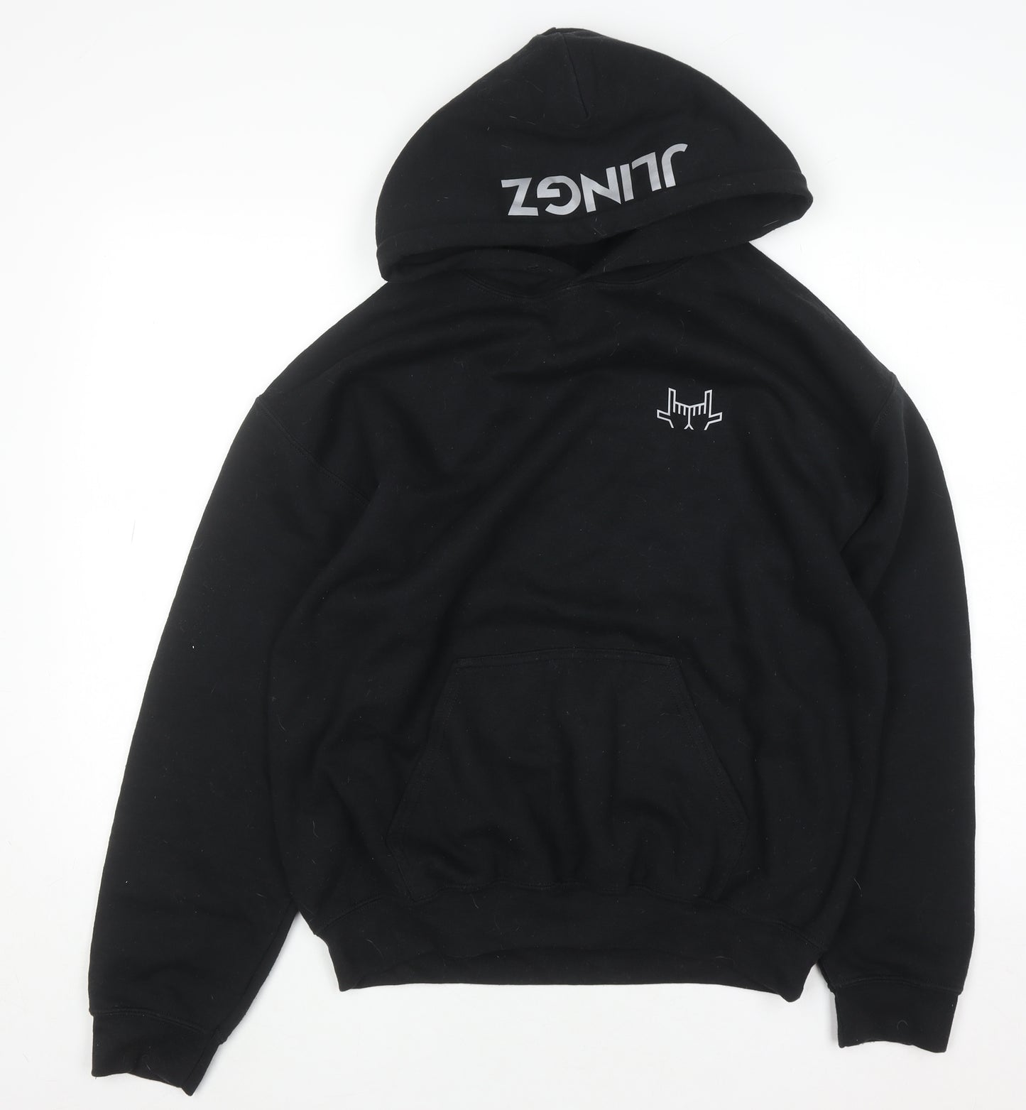 JLingz Men's Black Pullover Hoodie M Regular Fit Graphic Logo Fleece