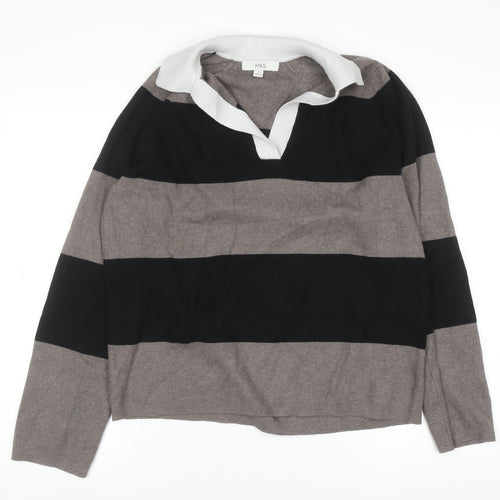Marks and Spencer Womens Grey Black Striped Pullover Sweatshirt M