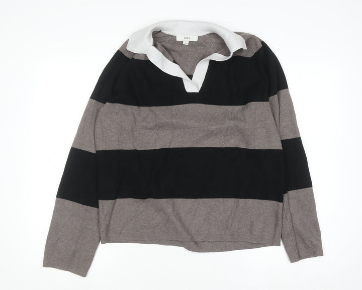 Marks and Spencer Womens Grey Black Striped Pullover Sweatshirt M