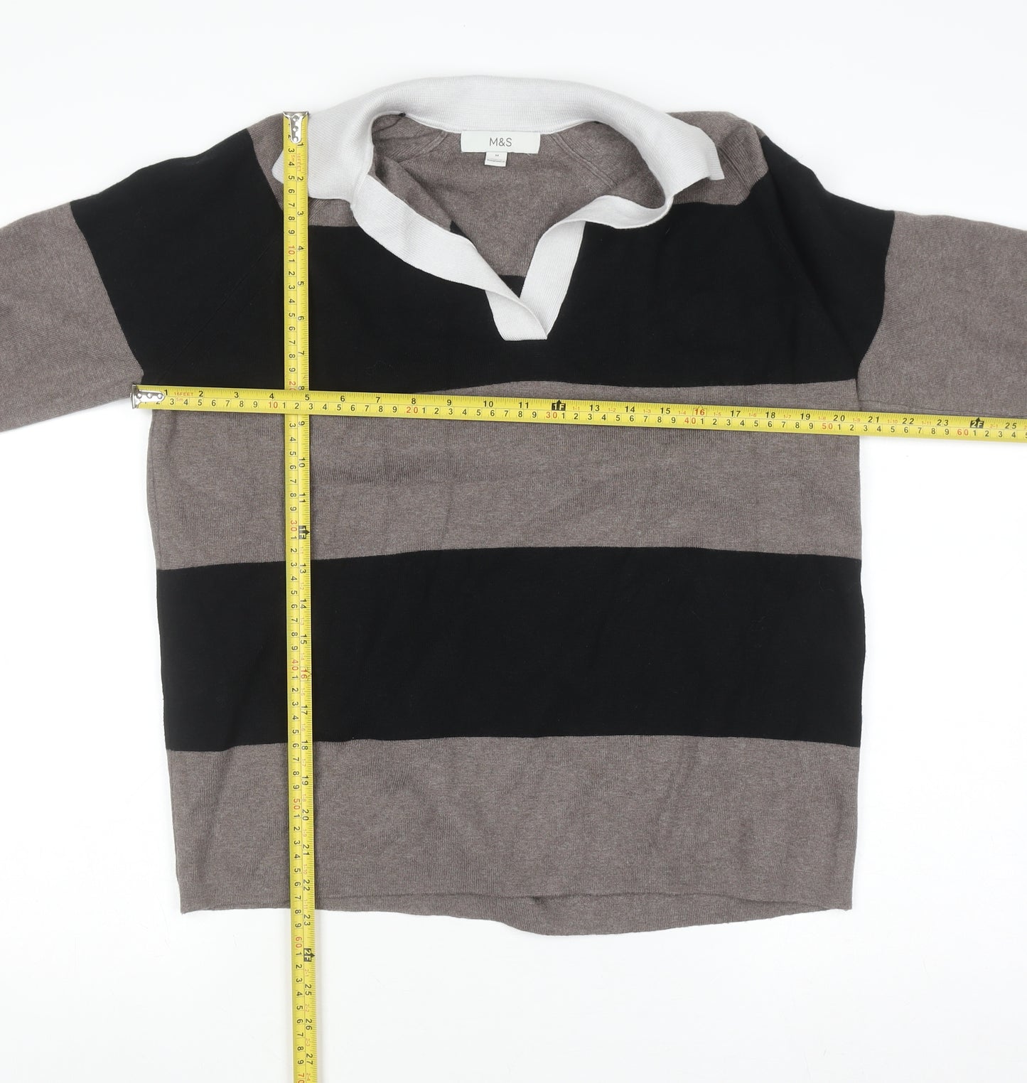 Marks and Spencer Womens Grey Black Striped Pullover Sweatshirt M