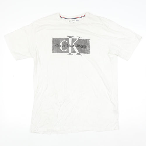 Calvin Klein Jeans Men's White Cotton Logo T-Shirt XL