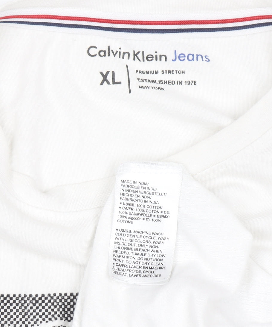 Calvin Klein Jeans Men's White Cotton Logo T-Shirt XL