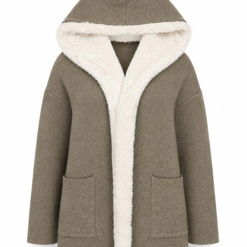 Zara Women Brown Hooded Faux Fur Trim Knit Cardigan Size 12