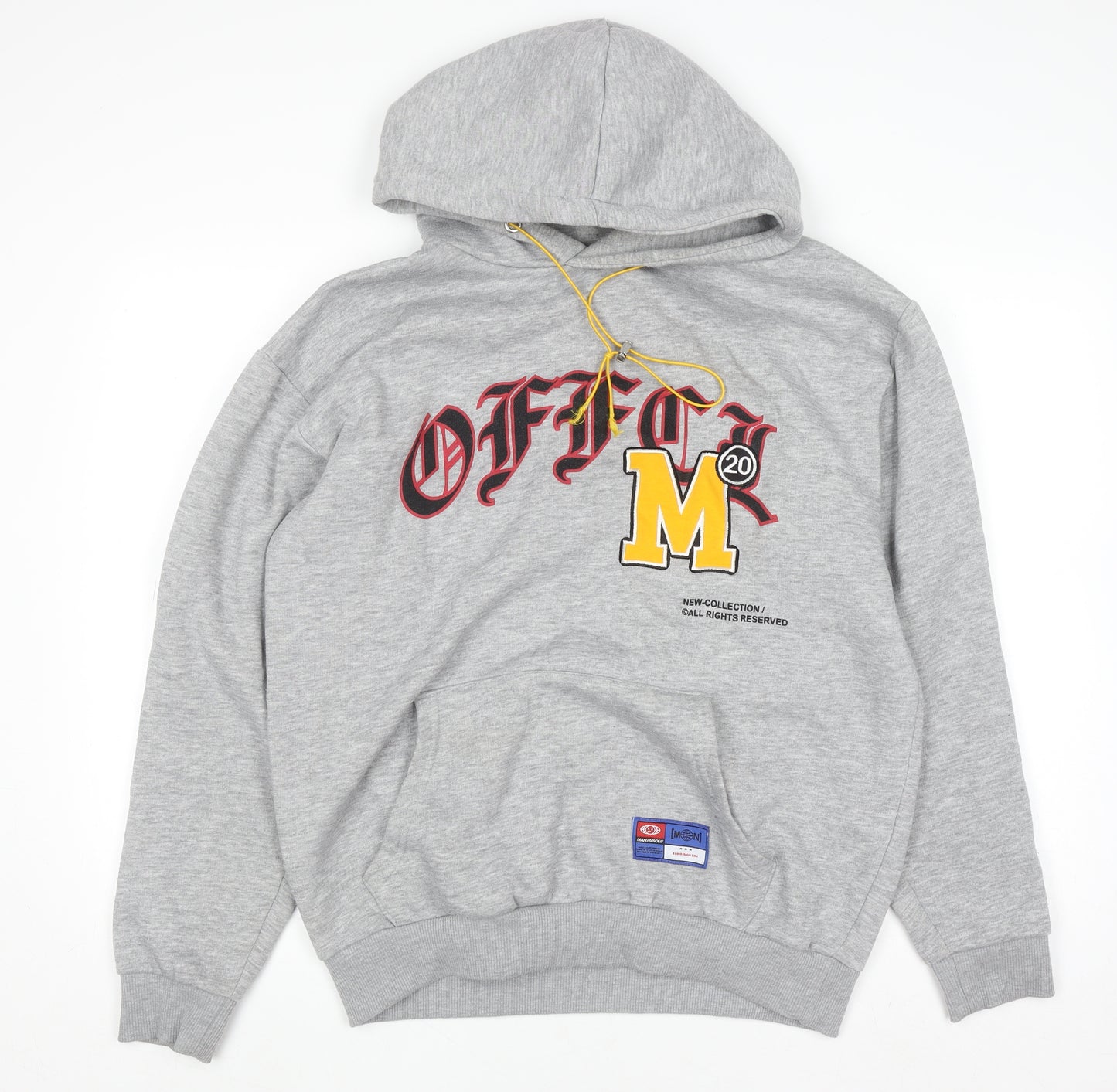 boohooMAN Men's Grey Pullover Hoodie M Logo Print Fleece Sweatshirt