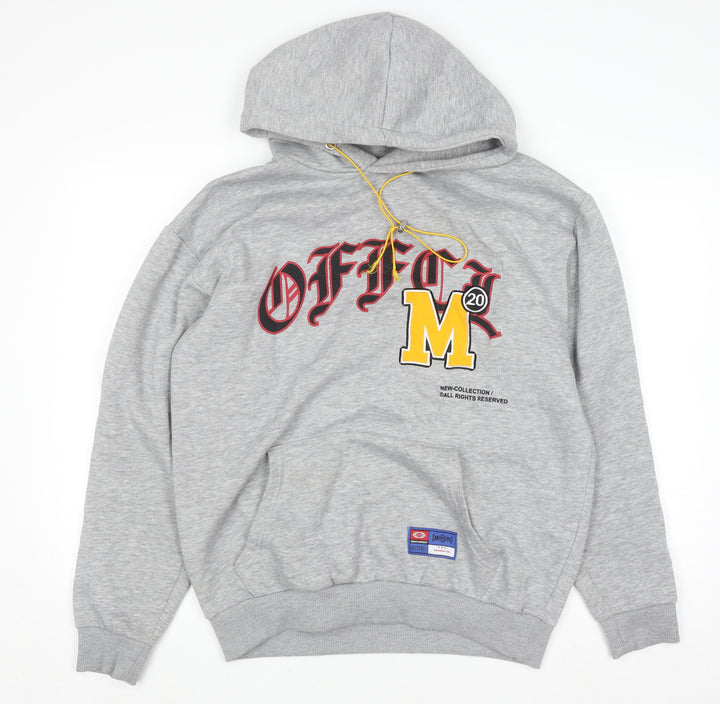 boohooMAN Men's Grey Pullover Hoodie M Logo Print Fleece Sweatshirt
