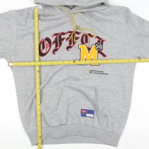 boohooMAN Men's Grey Pullover Hoodie M Logo Print Fleece Sweatshirt