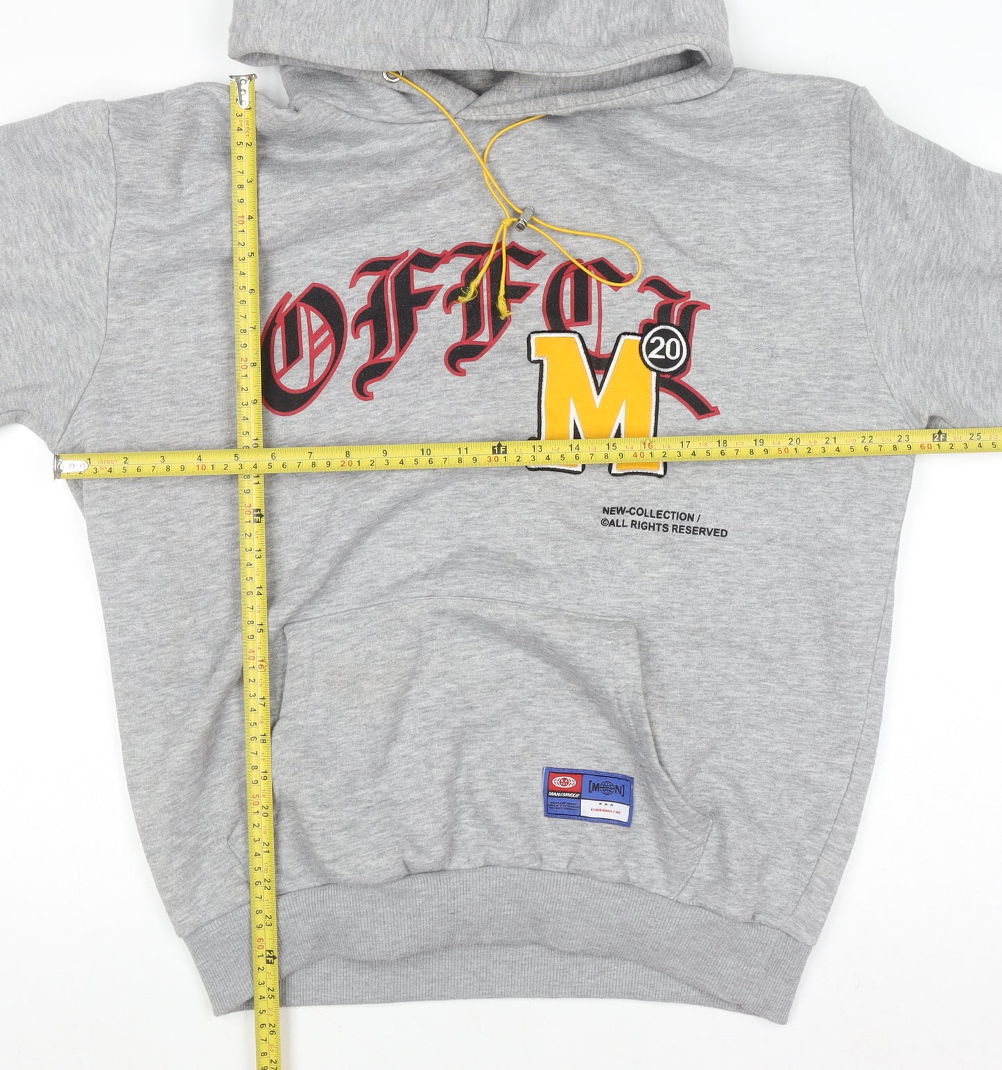 boohooMAN Men's Grey Pullover Hoodie M Logo Print Fleece Sweatshirt