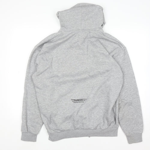 boohooMAN Men's Grey Pullover Hoodie M Logo Print Fleece Sweatshirt