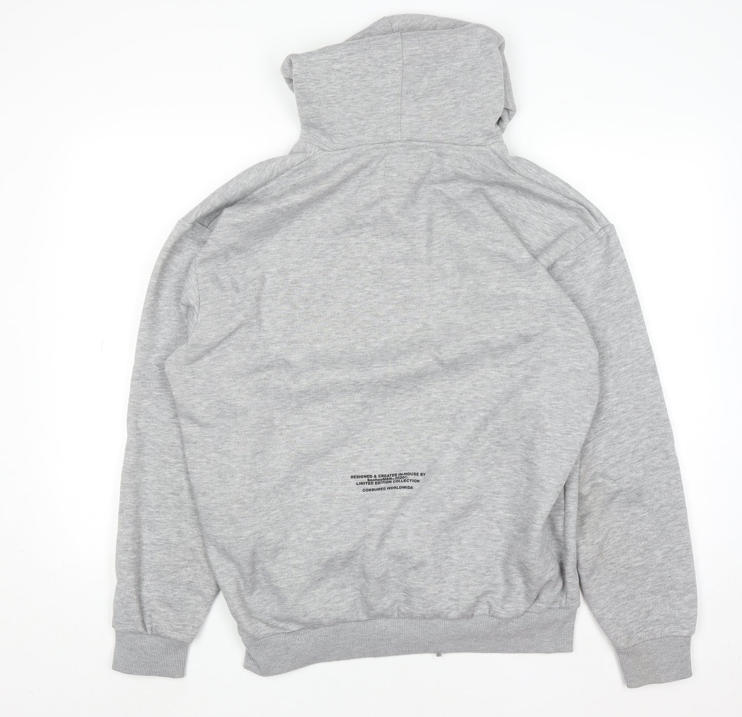 boohooMAN Men's Grey Pullover Hoodie M Logo Print Fleece Sweatshirt